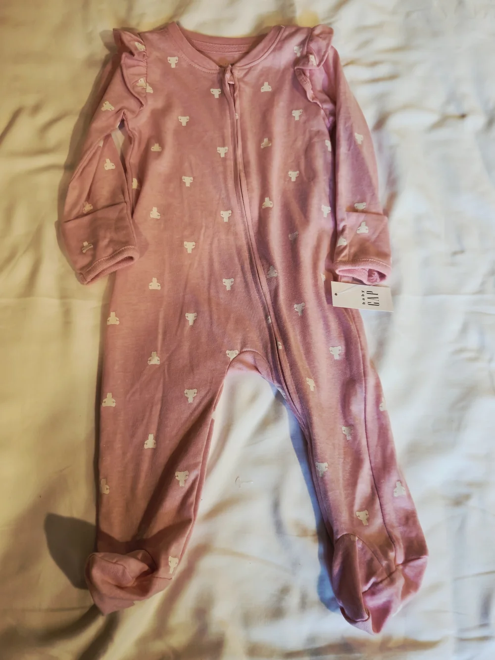 GAP Pink Footed One-Piece Romper with White Bear Motif
